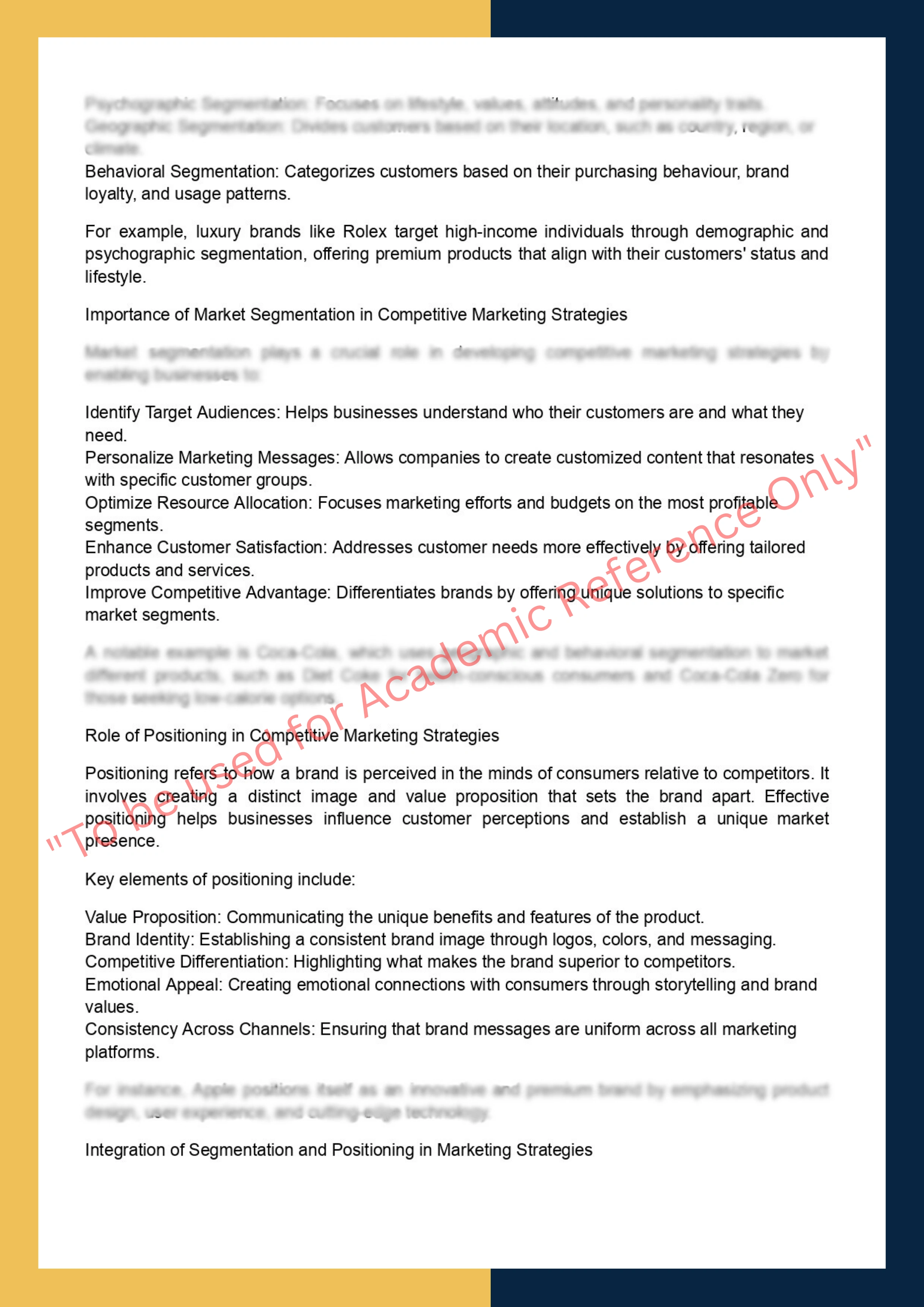 Assignment sample solution of MKTG30013 - Strategic Marketing 1